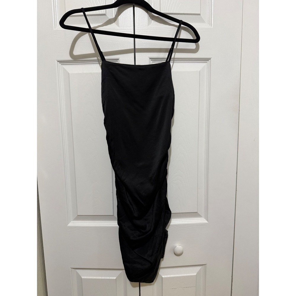 Forever 21 Black Ruched Mini Dress‎ Sleeveless Spaghetti Strap Bodycon Party Y2K